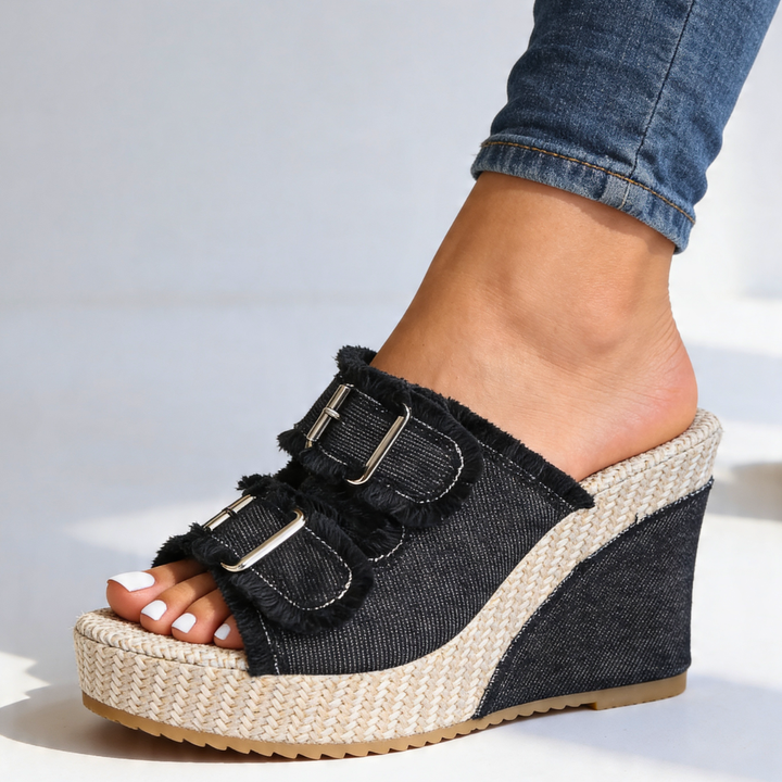 Harper Lane Denim Wedge — close-up detail