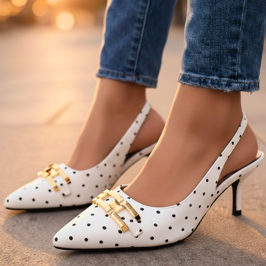 Odette Polkadot Slingback Heels — side view