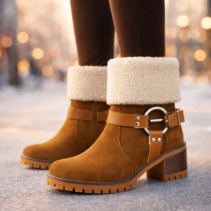Harper Lane Suede Sherpa Boots — front view