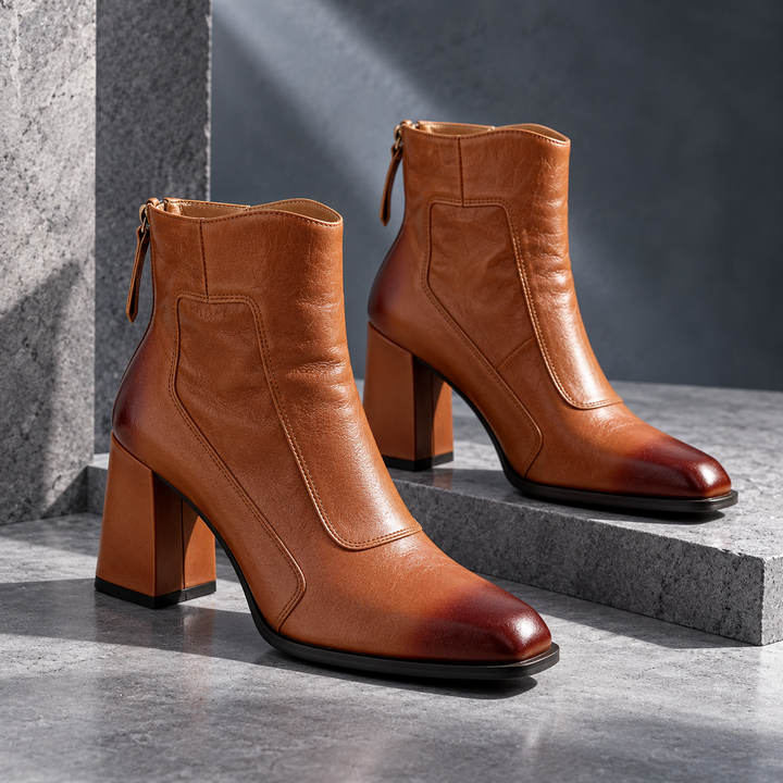 Eleanor Genuine Leather Block Heel Boots