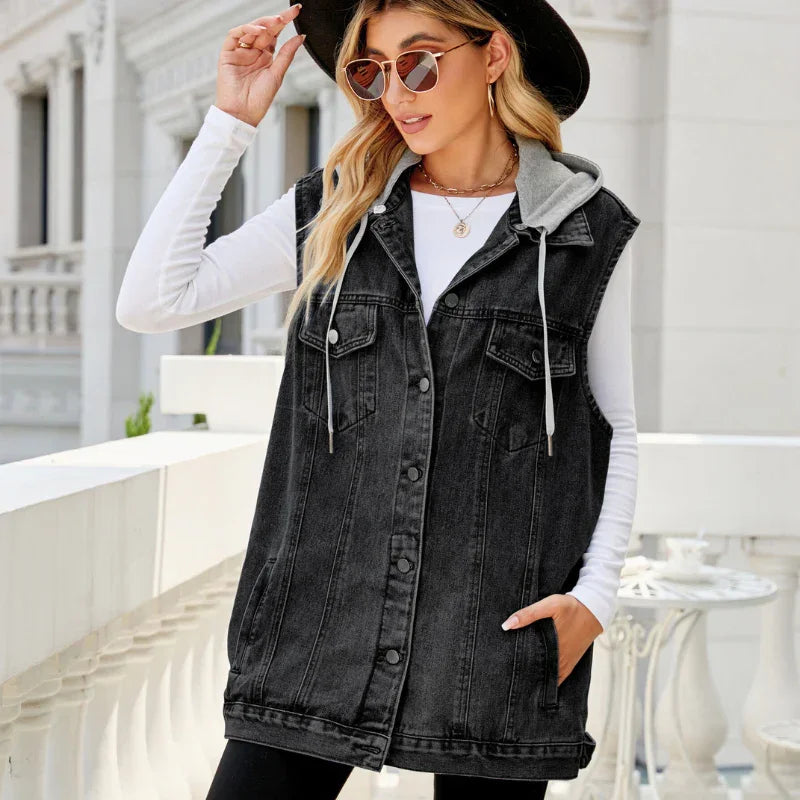 Amber Sky Sleeveless Denim Jacket — lifestyle shot