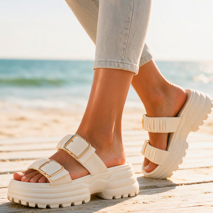 Tessa Ruched Buckle Sandals
