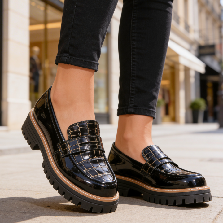 Harper Lane Gator Platform Loafers — detail view