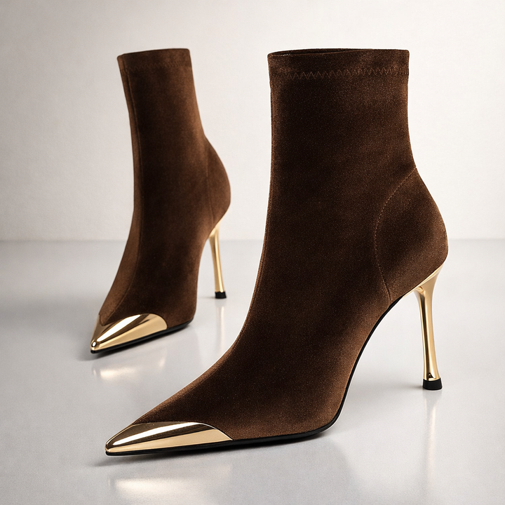 Harper Lane Gilded Suede Boots — back view