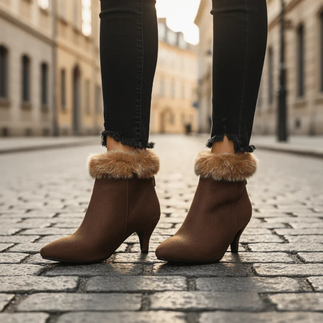 Aurora Bell Fur Boots — styling shot