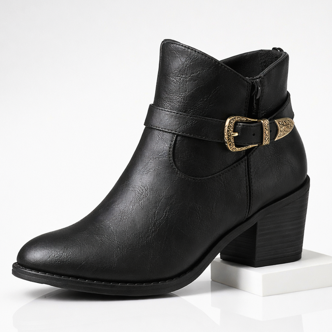 Darcy West Leather Ankle Boots — texture detail