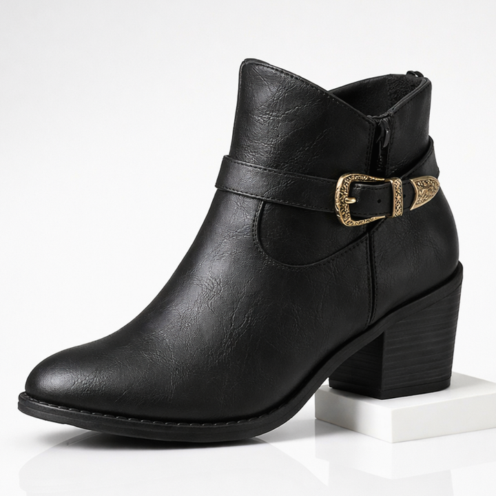 Darcy West Leather Ankle Boots — texture detail