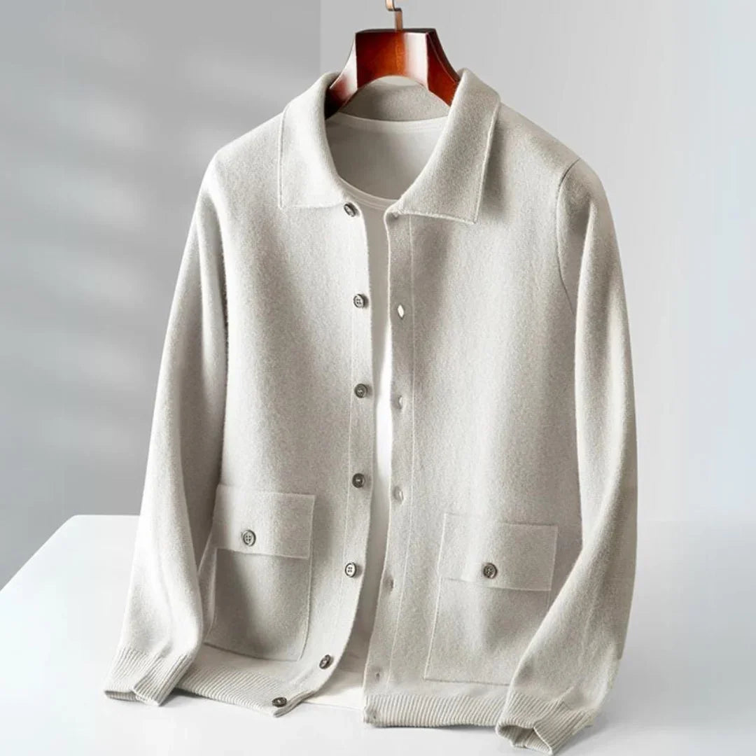 The Merino Classic Cardigan — back view