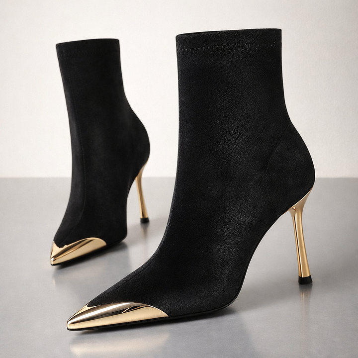 Harper Lane Gilded Suede Boots — lifestyle shot