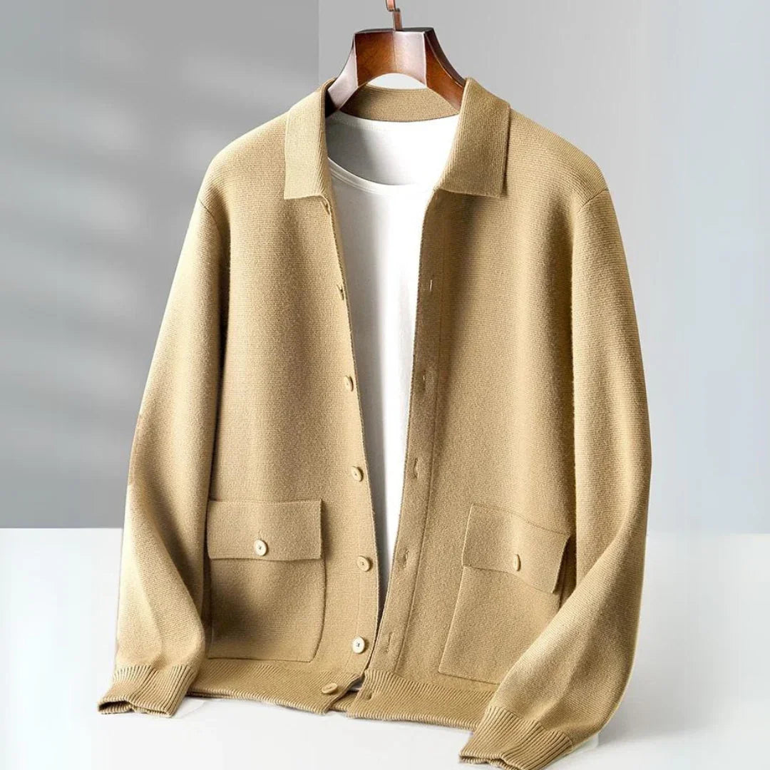 The Merino Classic Cardigan — side view