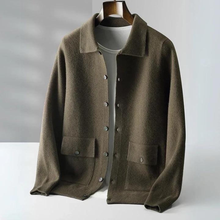 The Merino Classic Cardigan — detail view