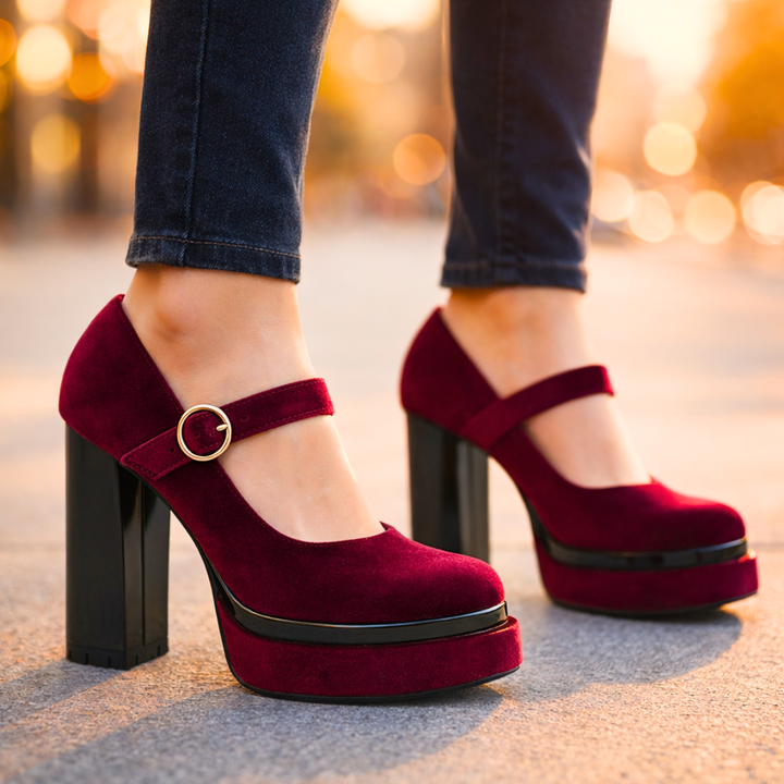 Seraphina Velvet Platform Pumps — close-up detail