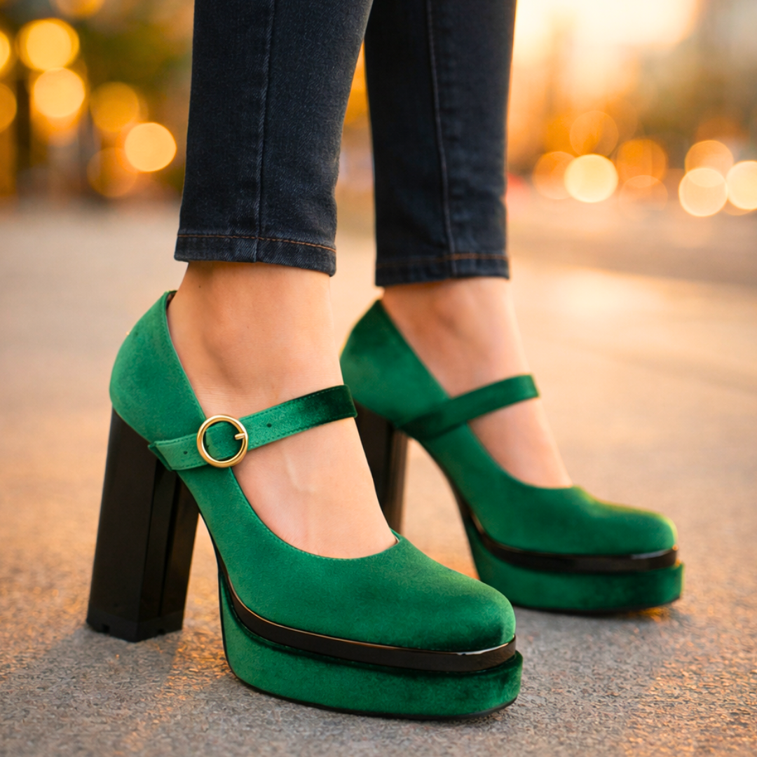 Seraphina Velvet Platform Pumps — back view