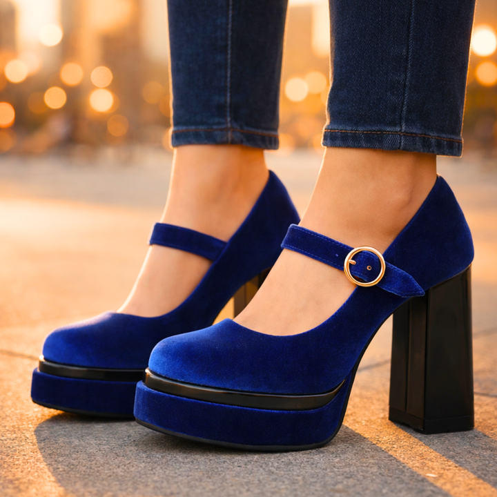Seraphina Velvet Platform Pumps — side view