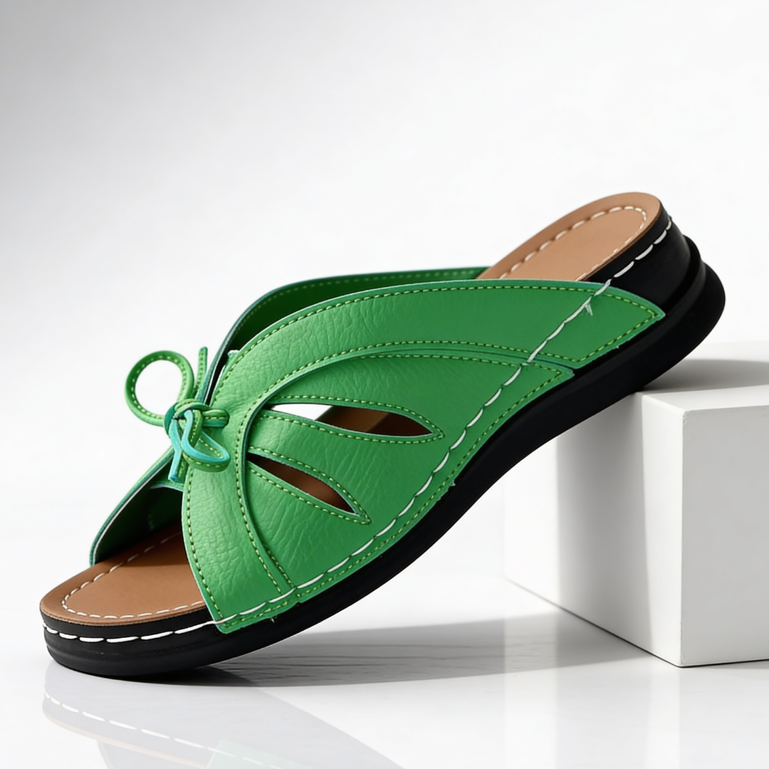 Odette Cushioned Bow Sandals — lifestyle shot