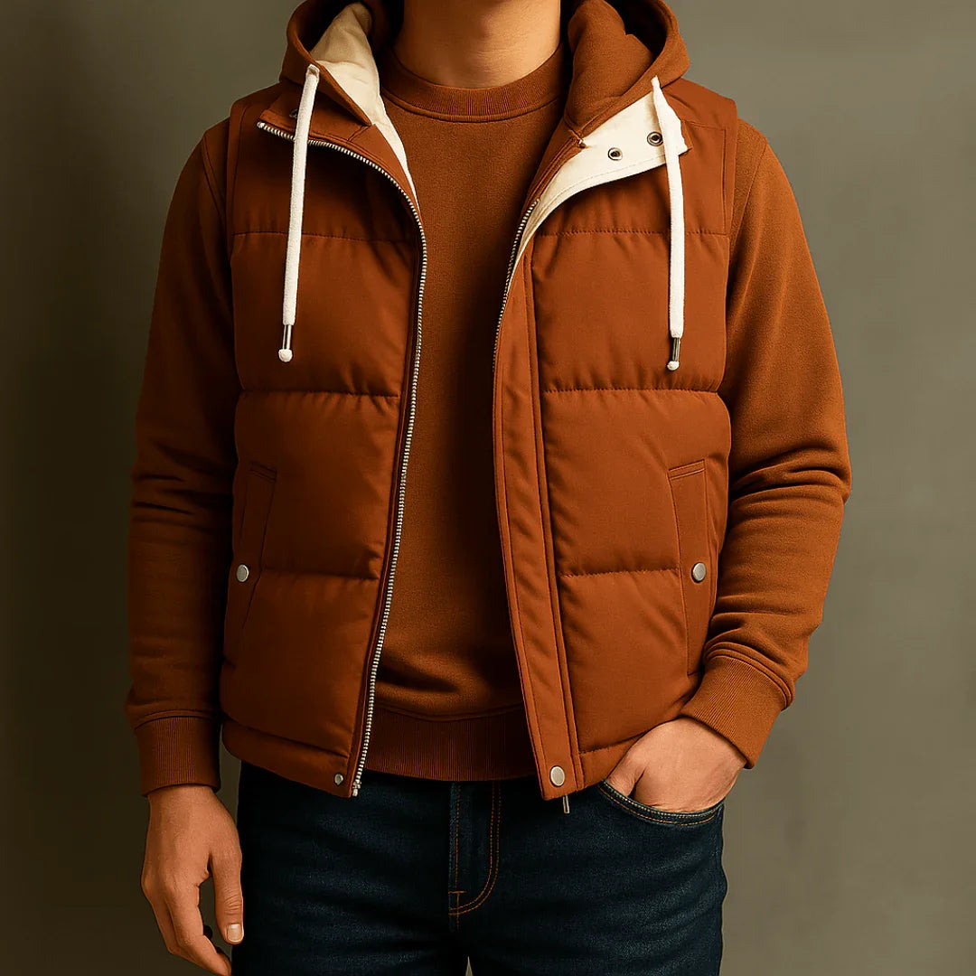 Fairmont Hooded Vest — styling shot