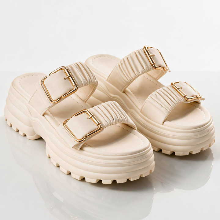 Tessa Ruched Buckle Sandals