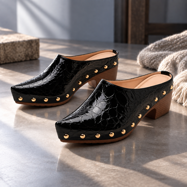 Sutton Croc Studded Mules
