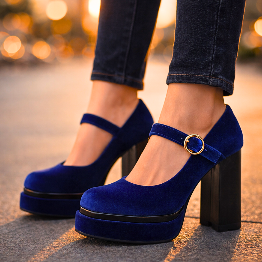 Seraphina Velvet Platform Pumps — detail view