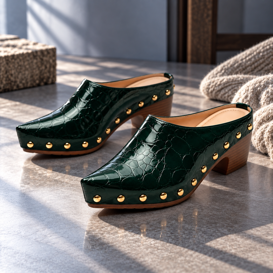 Sutton Croc Studded Mules