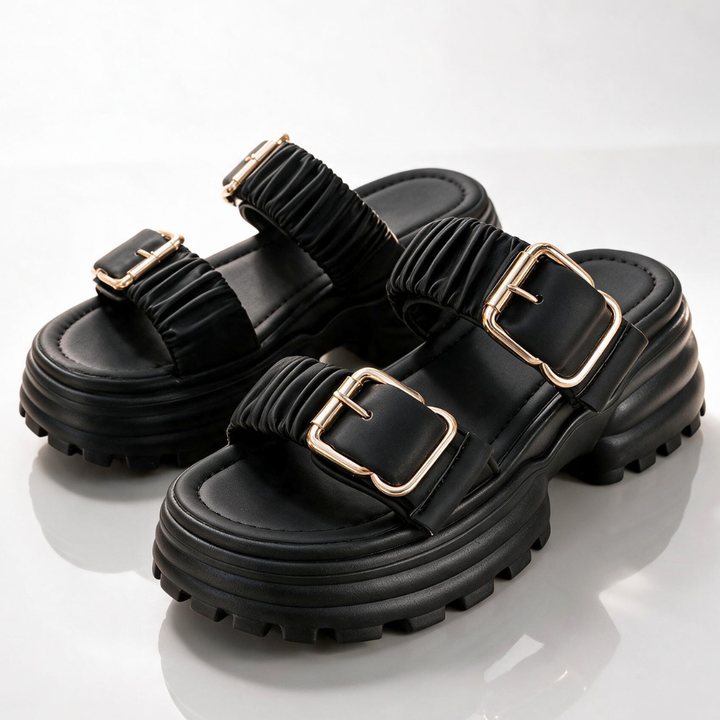Tessa Ruched Buckle Sandals