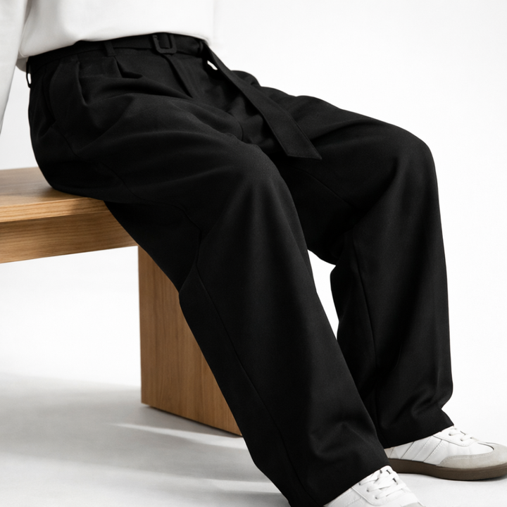 Jacob Wide-Leg Wool Trousers — texture detail