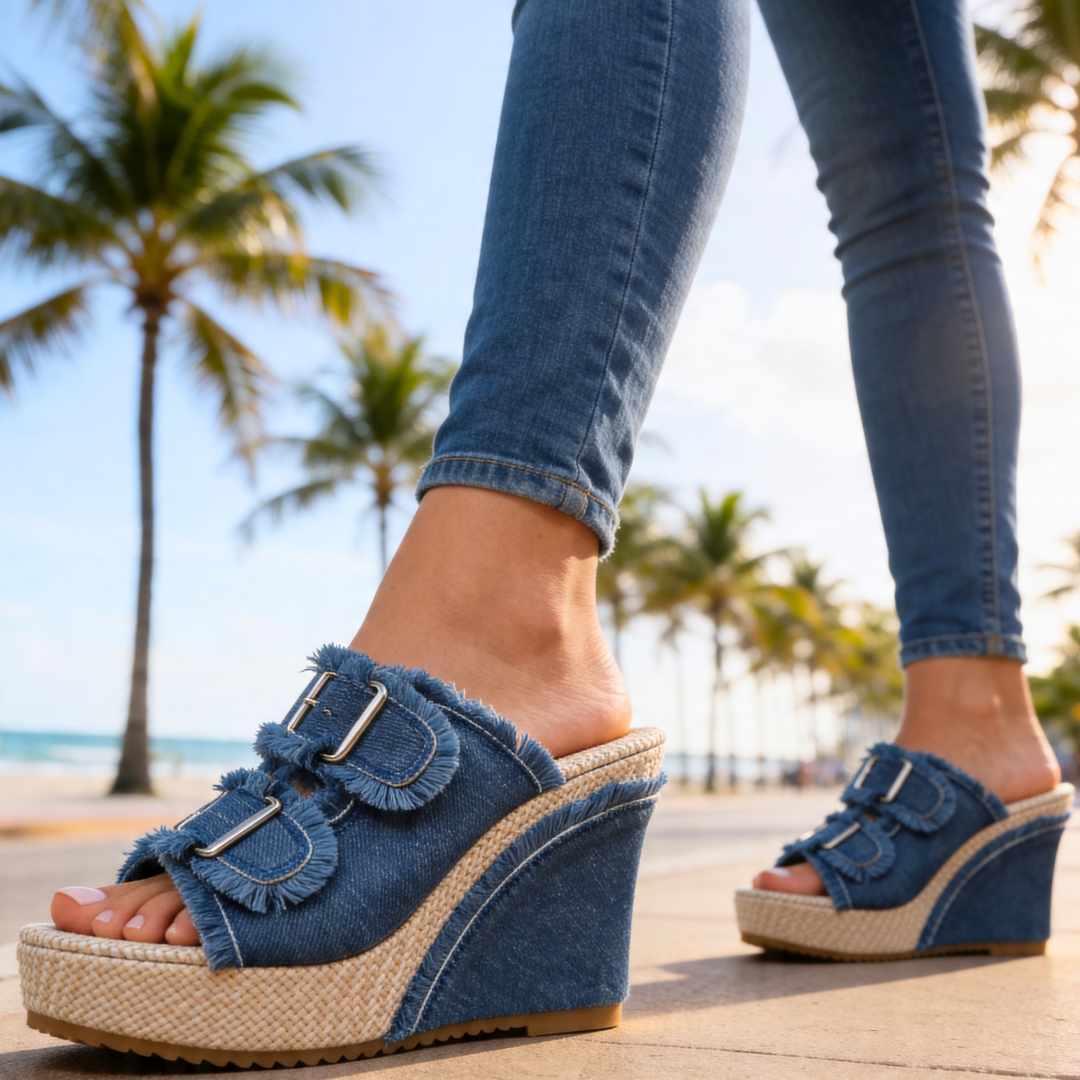Harper Lane Denim Wedge — back view