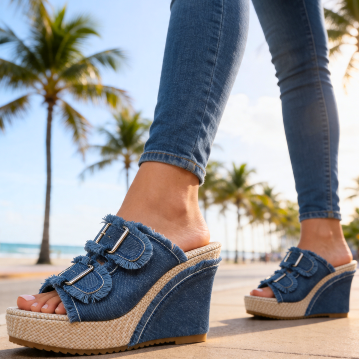 Harper Lane Denim Wedge — back view