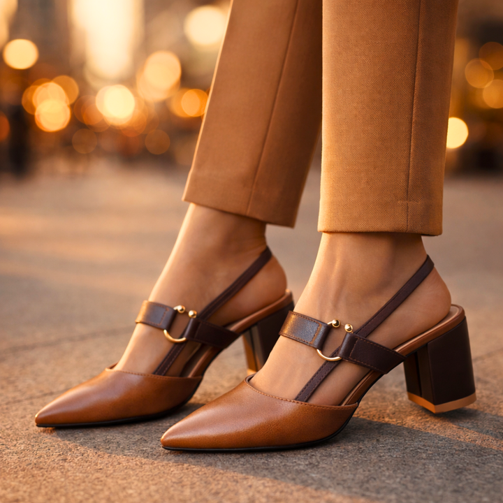 Seraphina Signature Slingback Heels — close-up detail