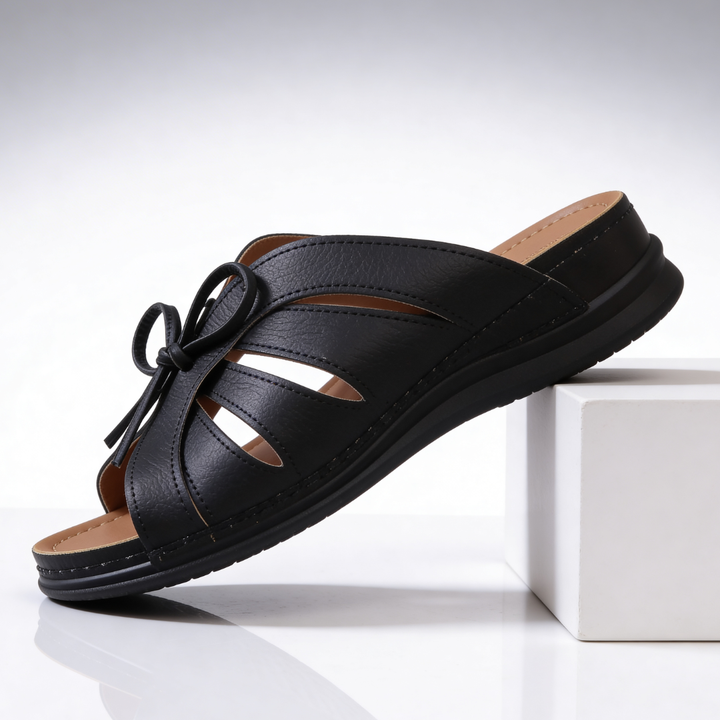Odette Cushioned Bow Sandals — close-up detail