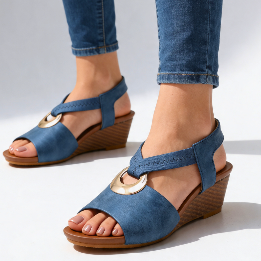 Odette Slingback Wedges — styling shot