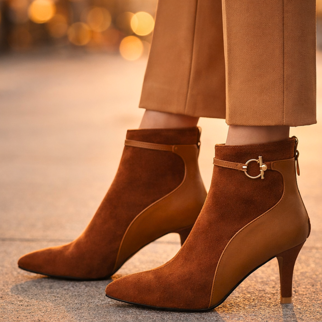 Seraphina Two-Tone Vintage Boots — close-up detail