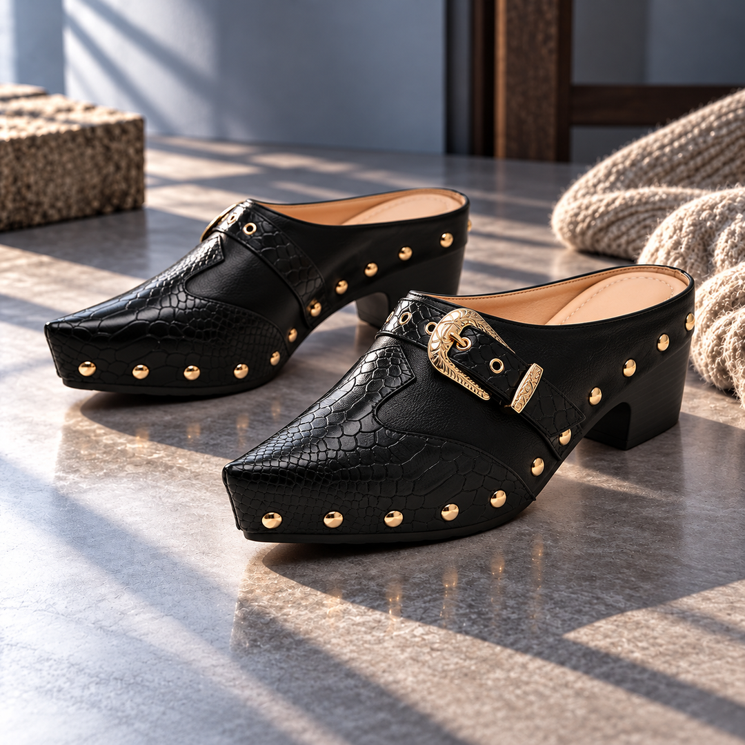 Sutton Studded Snake Mules