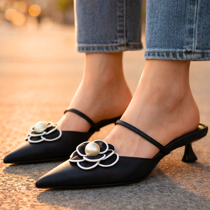 Vivienne Floral Kitten Heels — texture detail