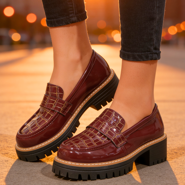 Harper Lane Gator Platform Loafers — back view