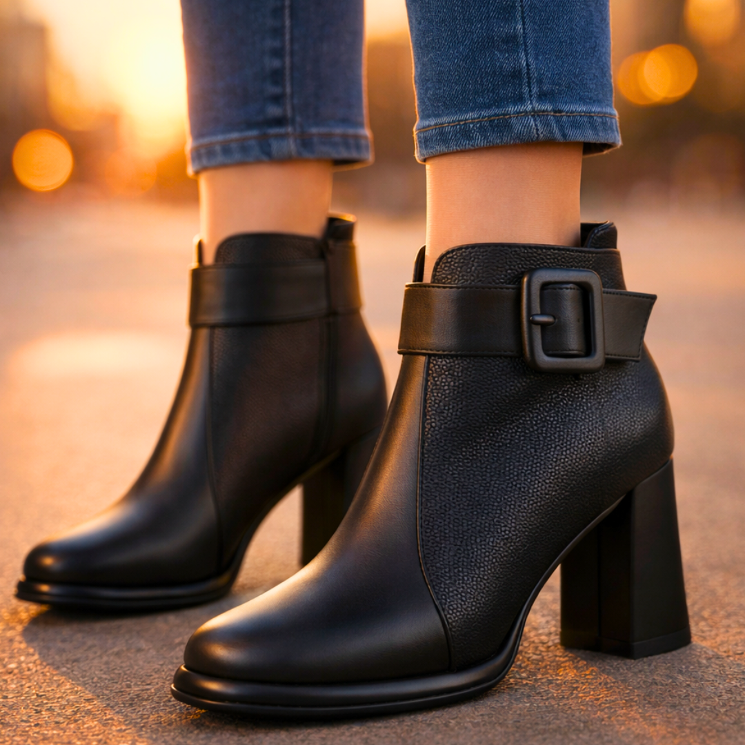Harper Lane Pebblegrain Leather Boots — styling shot