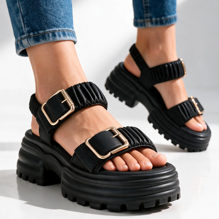 Tessa Ruched Buckle Sandals