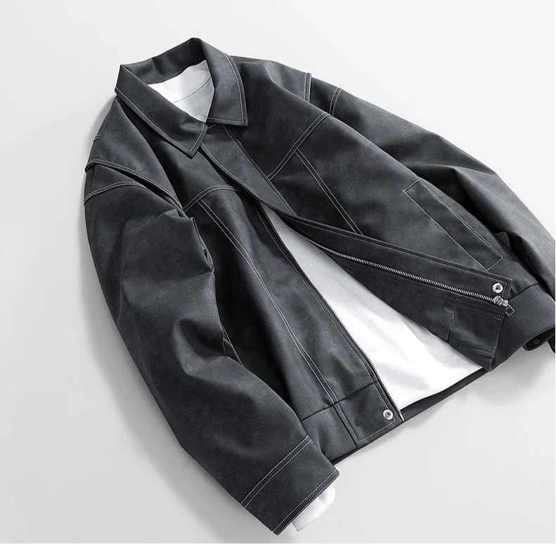 Hafford Classic Leather Jacket — texture detail