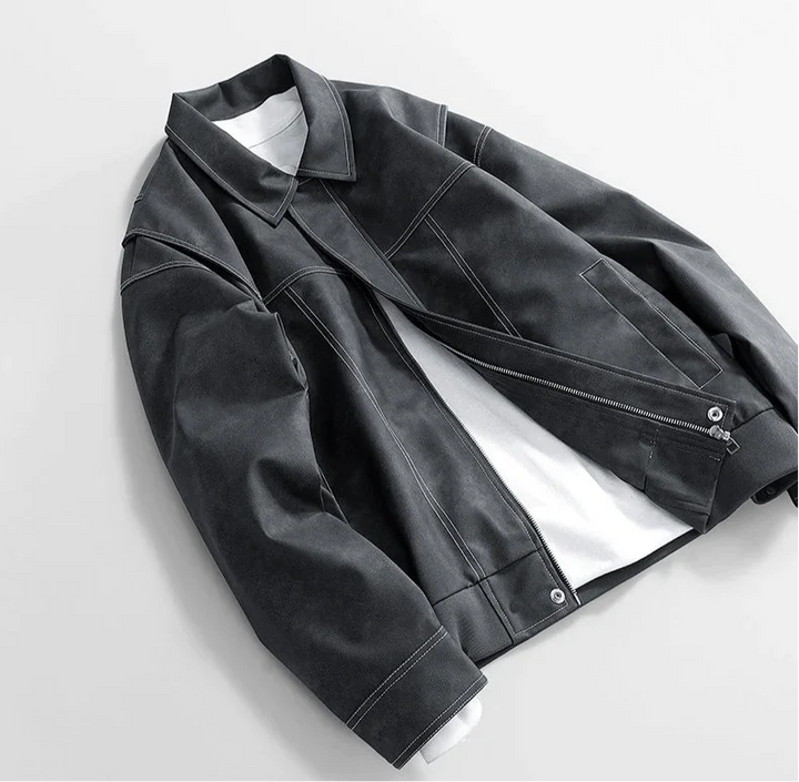 Hafford Classic Leather Jacket — texture detail