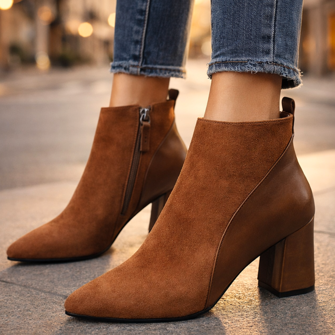 Odette Suede Ankle Boots — styling shot