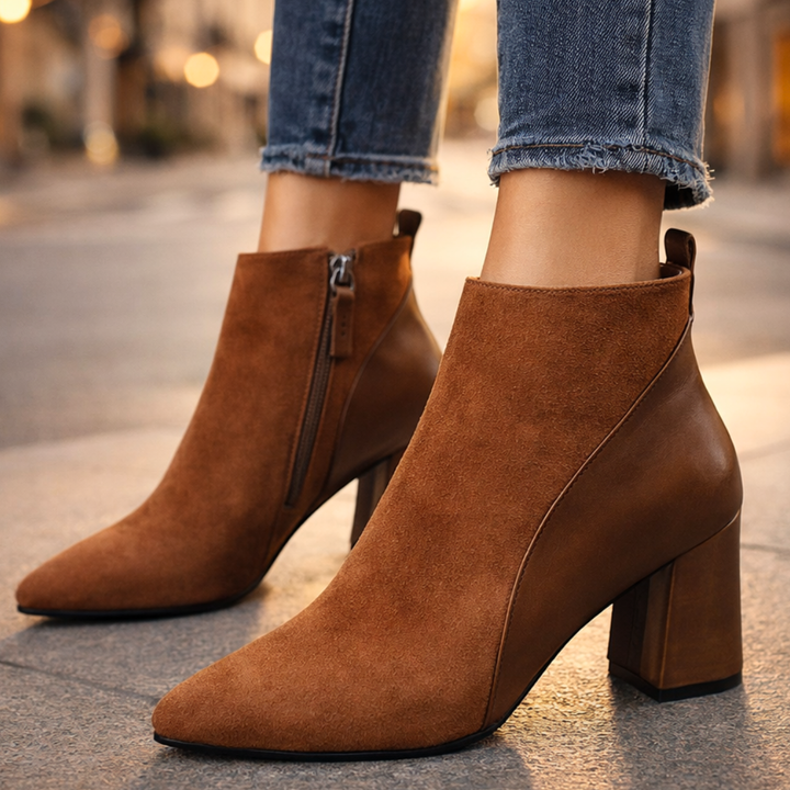 Odette Suede Ankle Boots — styling shot