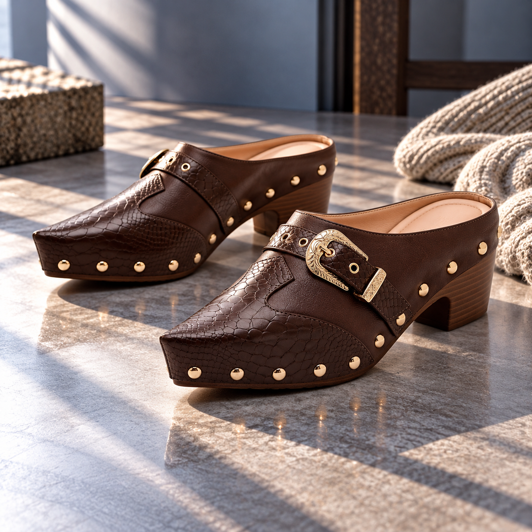 Sutton Studded Snake Mules