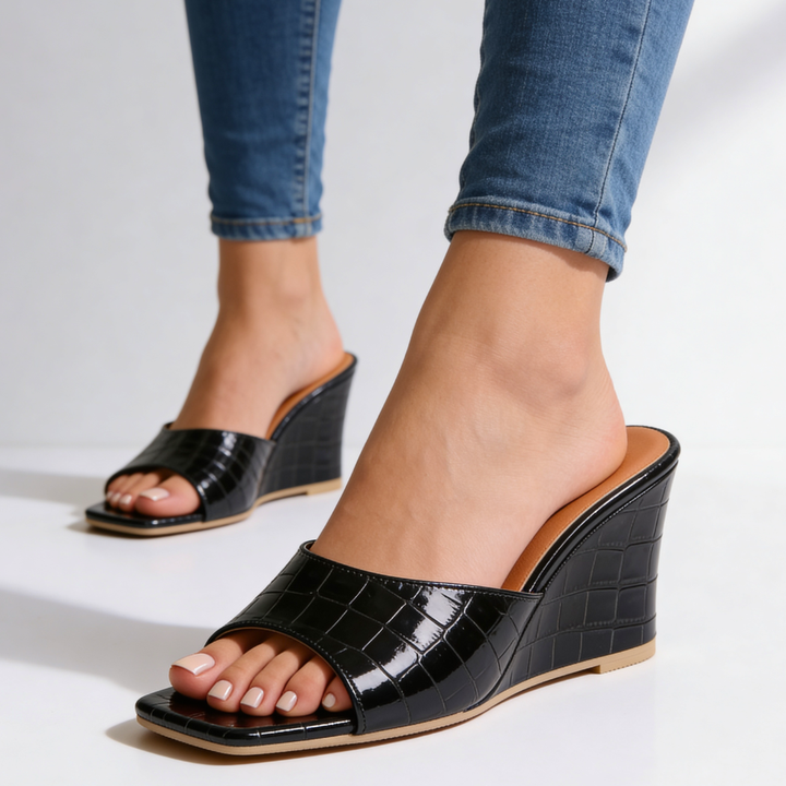 Harper Lane Croc Wedge Mules