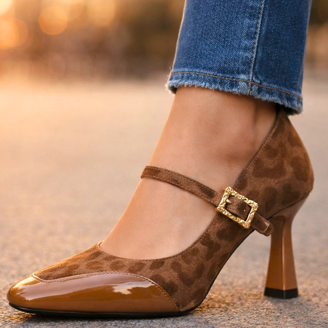 Harper Lane Leopard Heels — close-up detail