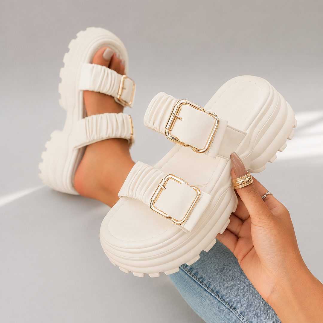 Tessa Ruched Buckle Sandals