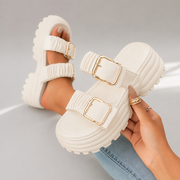 Tessa Ruched Buckle Sandals