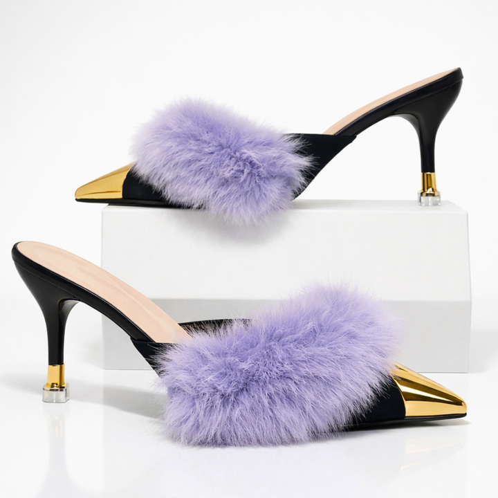 Odette Fur Slip-On Heels — alternate view