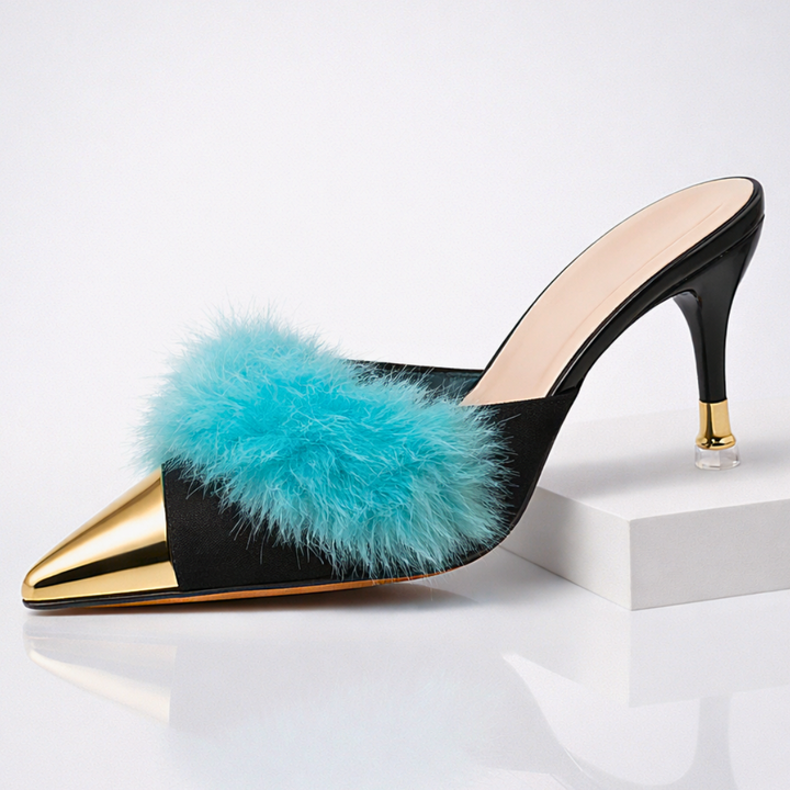 Odette Fur Slip-On Heels — back view
