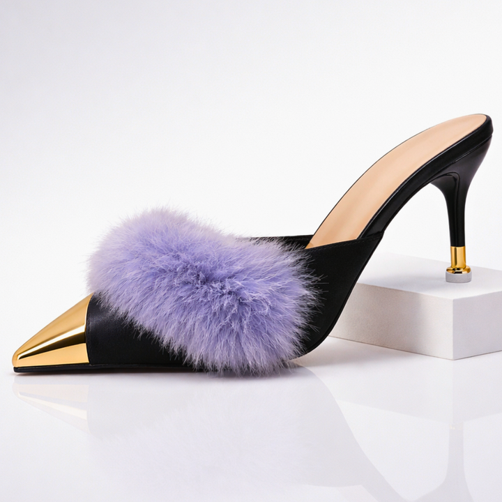 Odette Fur Slip-On Heels — detail view