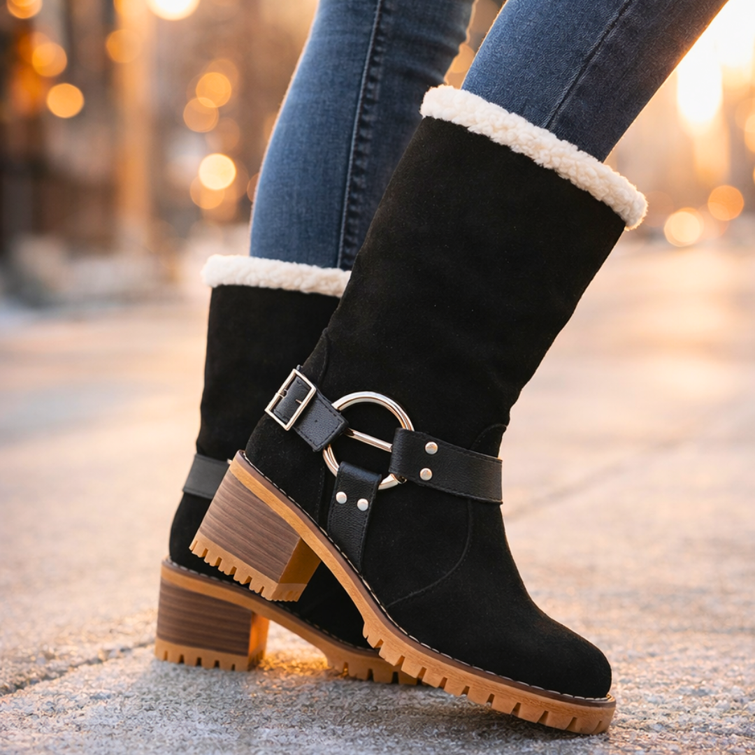 Harper Lane Suede Sherpa Boots — styling shot